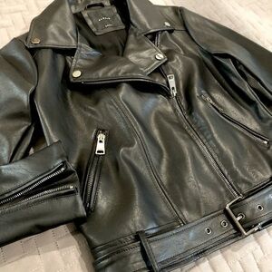 New Moto Jacket Classic Buckles Black Soft Faux Leather XS